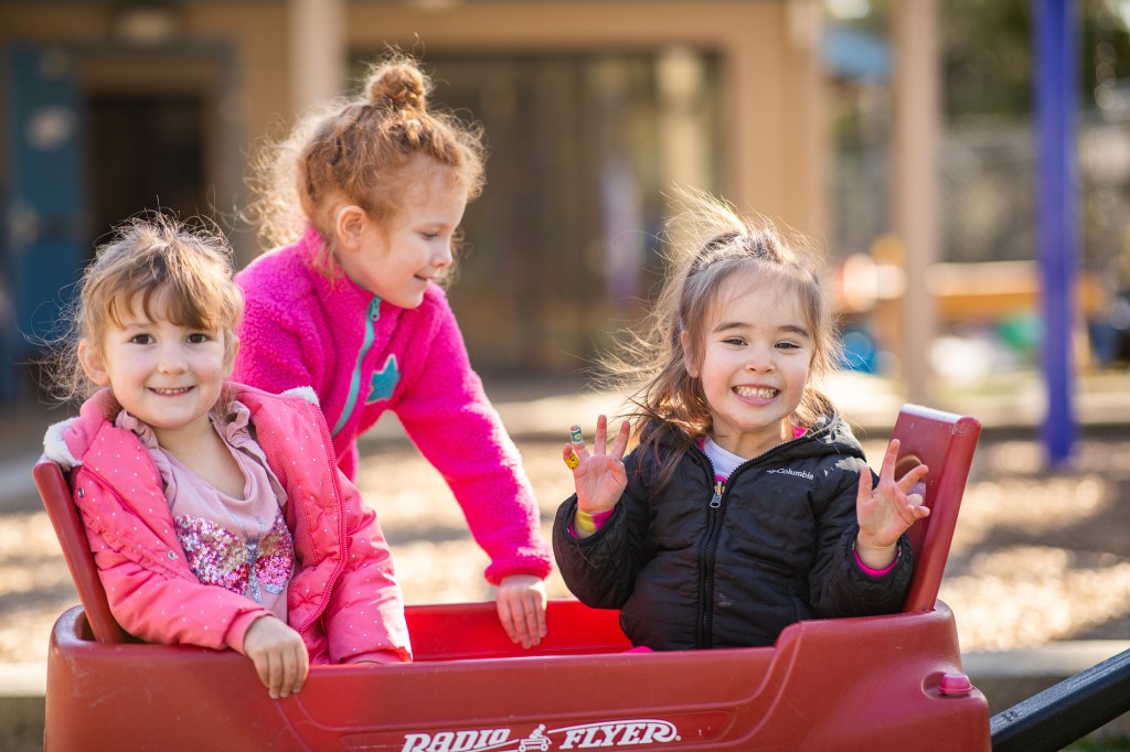 Sutterville Preschool - Three Children in a Wagon